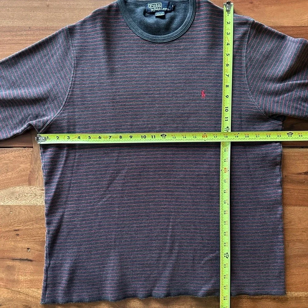 Polo Ralph Lauren‎ Sweater Men Large Gray Red Stripe Crewneck Knit Pony Cozy